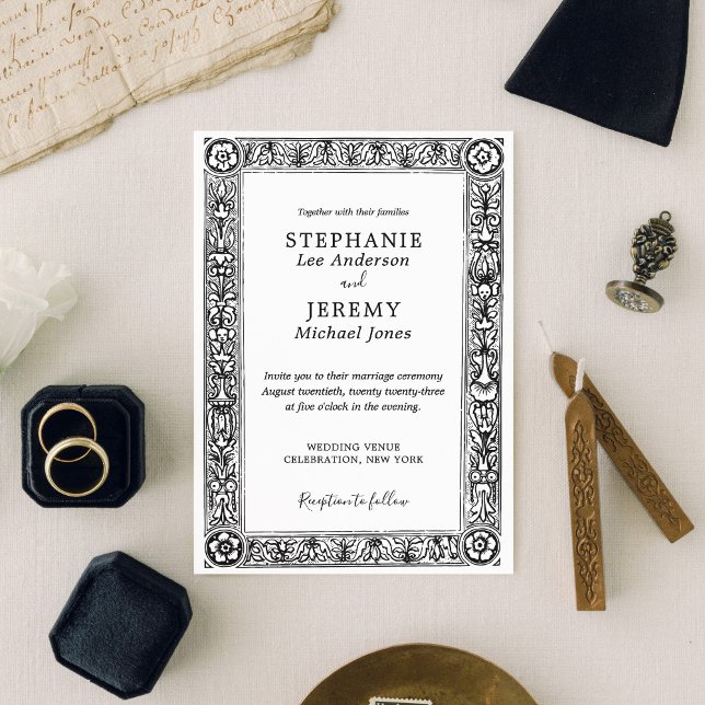 Antique Ornate Black and White Border Invitation (Creator Uploaded)