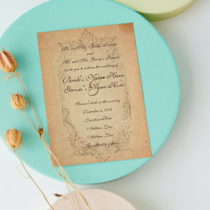 Antique Oval Parchment Wedding Invitation