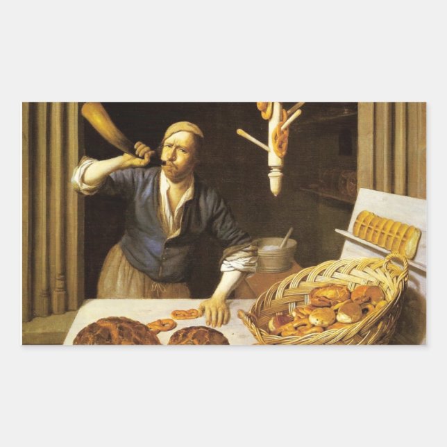 ANTIQUE OVEN  BAKER ,BAKERY BREAD SHOP RECTANGULAR STICKER (Front)