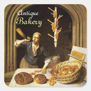 ANTIQUE OVEN  BAKER ,BAKERY BREAD SHOP SQUARE STICKER