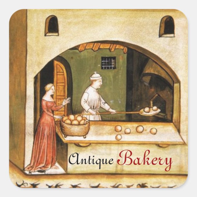 ANTIQUE OVEN  BAKER ,BAKERY BREAD SHOP SQUARE STICKER (Front)