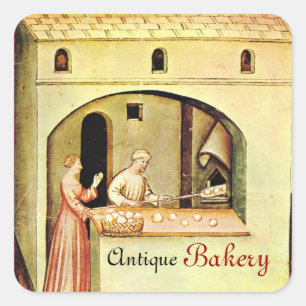 ANTIQUE OVEN  BAKER ,BAKERY BREAD SHOP SQUARE STICKER