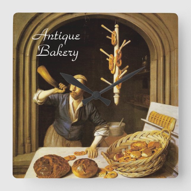 ANTIQUE OVEN  BAKER ,BAKERY BREAD SHOP SQUARE WALL CLOCK (Front)