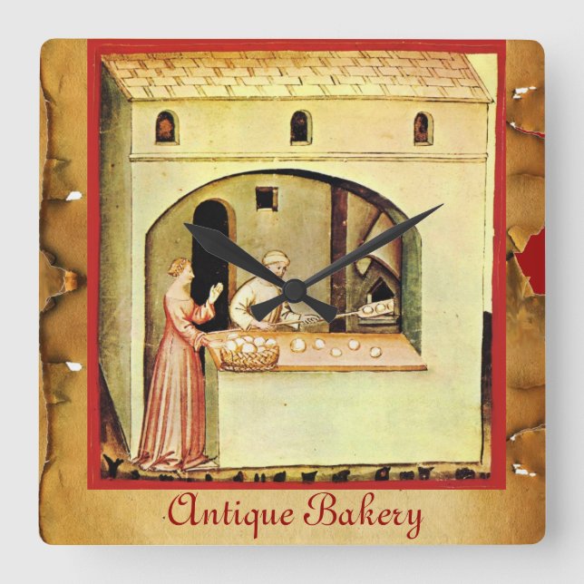 ANTIQUE OVEN  BAKER ,BAKERY BREAD SHOP SQUARE WALL CLOCK (Front)