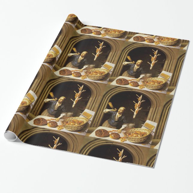 ANTIQUE OVEN  BAKER ,BAKERY BREAD SHOP WRAPPING PAPER (Unrolled)