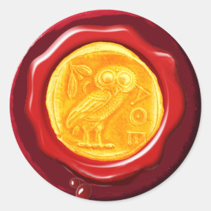 ANTIQUE OWL GOLD YELLOW RED WAX SEAL