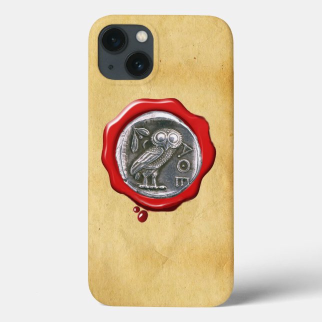 ANTIQUE OWL SILVER RED WAX SEAL Parchment Case-Mate iPhone Case (Back)