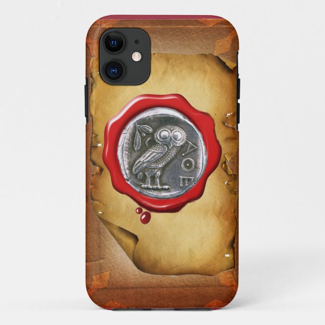 ANTIQUE OWL SILVER RED WAX SEAL parchment Case-Mate iPhone Case (Back)