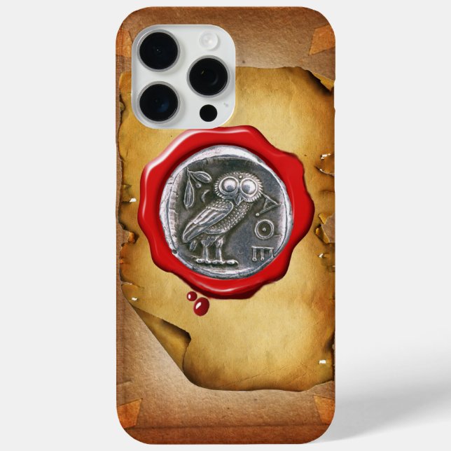ANTIQUE OWL SILVER RED WAX SEAL parchment Case-Mate iPhone Case (Back)
