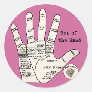 Antique Palm Reader Hand Diagram: Palmistry Classic Round Sticker
