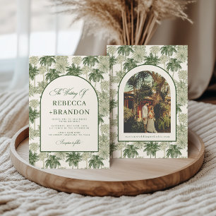 Antique Palm Tree Toile De Jouy Beach Wedding Invitation