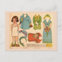 ANTIQUE PAPER DOLL GIRL VINTAGE CUTE POSTCARD