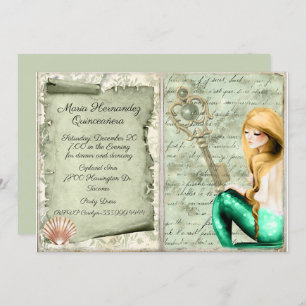 Antique Paper Mermaid Quinceañera  Invitation