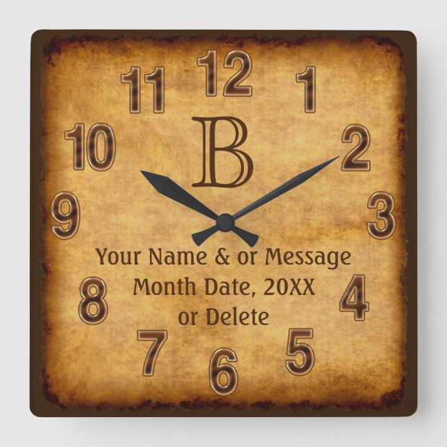 Antique Paper Monogram, Personalised Wall Clock (Front)