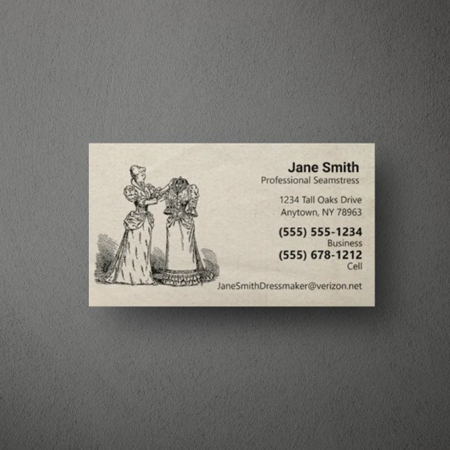 Antique Paper Old Fashion Seamstress Dressmaker  Business Card (Creator Uploaded)