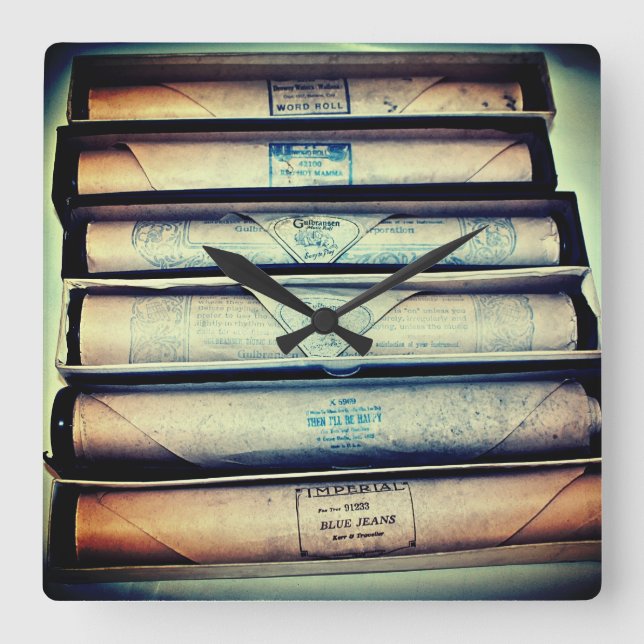 Antique Paper Piano Rolls Square Wall Clock (Front)