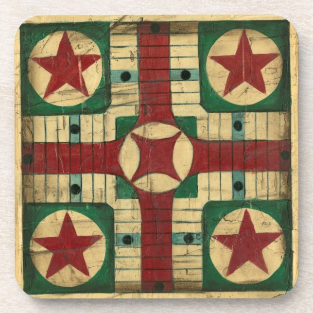 Antique Parcheesi Game Board by Ethan Harper Coaster (Front)