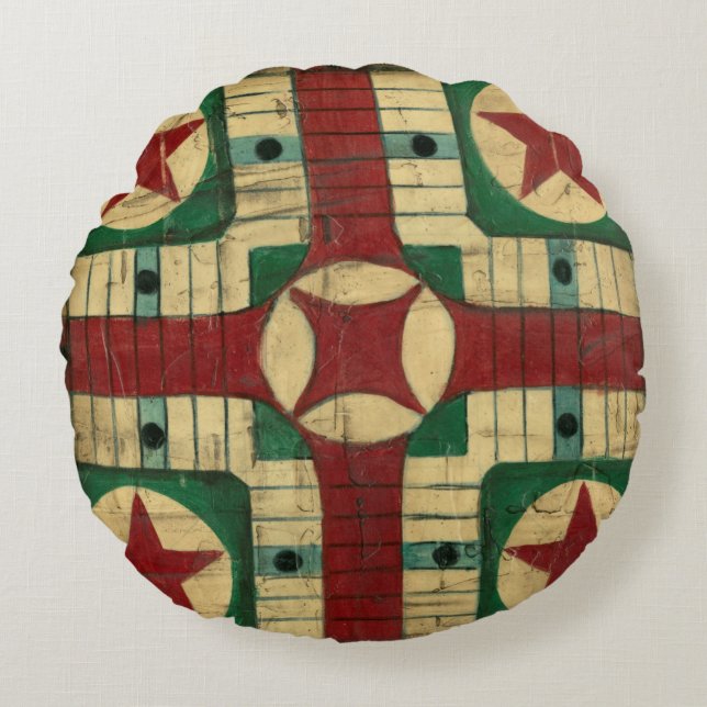 Antique Parcheesi Game Board by Ethan Harper Round Cushion (Front)