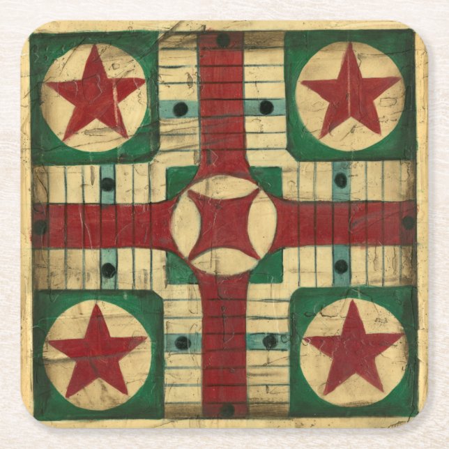 Antique Parcheesi Game Board by Ethan Harper Square Paper Coaster (Front)