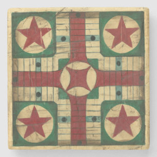 Antique Parcheesi Game Board by Ethan Harper Stone Coaster