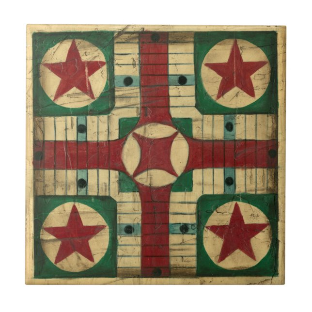 Antique Parcheesi Game Board by Ethan Harper Tile (Front)