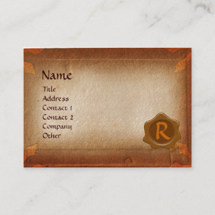 ANTIQUE PARCHMENT, BROWN WAX SEAL MONOGRAM BUSINESS CARD