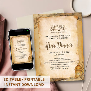 Antique Parchment Floral Ramadan Iftar Invitation