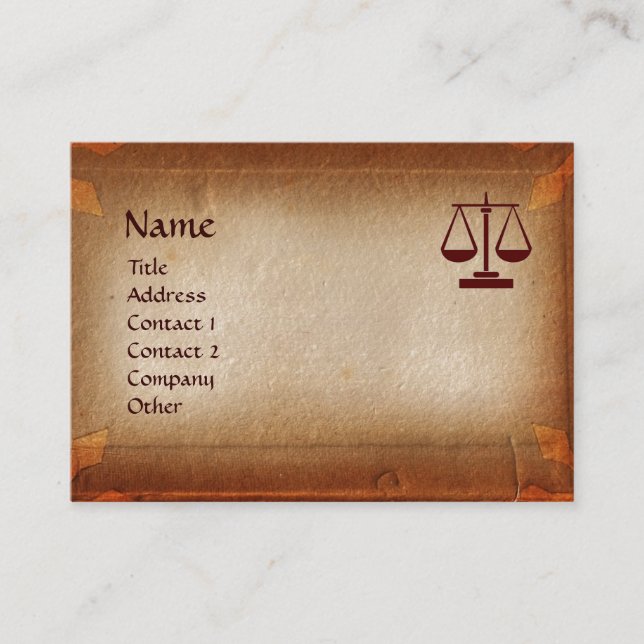 ANTIQUE PARCHMENT / LEGAL OFFICE, ATTORNEY BUSINESS CARD (Front)