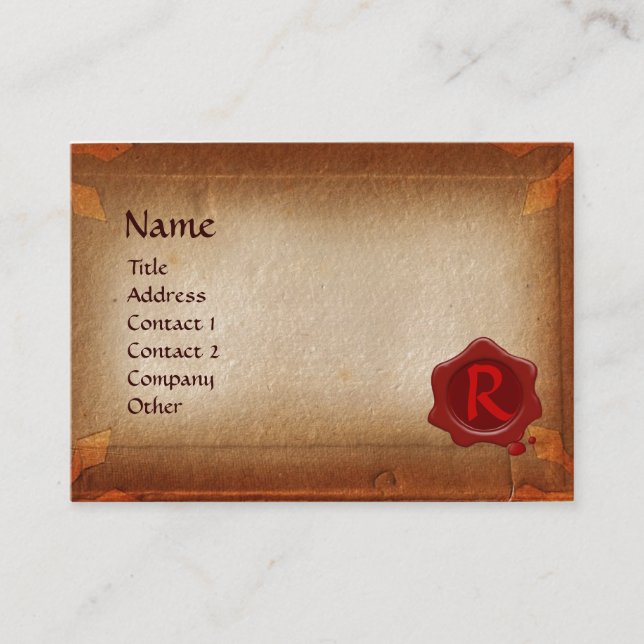 ANTIQUE PARCHMENT, RED WAX SEAL MONOGRAM BUSINESS CARD (Front)