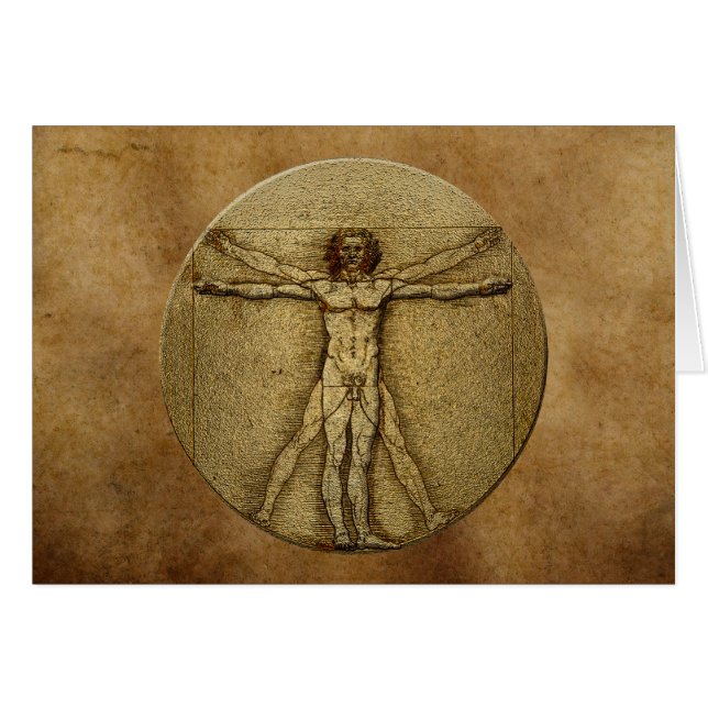 Antique Parchment & Vitruvian Man by Da Vinci Card (Front Horizontal)