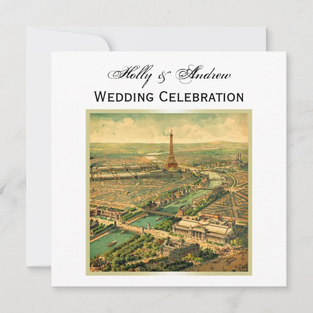 Antique Paris DIY Background Colour SQ Wedding Invitation (Front)