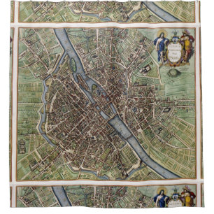 Antique Paris Map 1657 Seine River Vintage France Shower Curtain