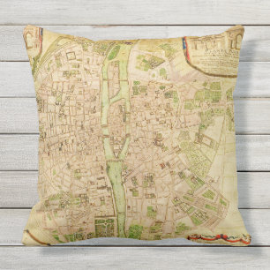 Antique Paris Map 1676 Seine River Vintage France Cushion