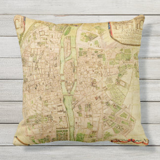 Antique Paris Map 1676 Seine River Vintage France Cushion