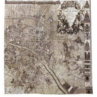 Antique Paris Map 1728 Architecture Vintage France Shower Curtain