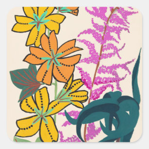 Antique Parisian Floral Embroidery Design Square Sticker