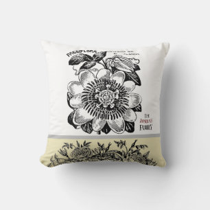 Antique Passion Flower - Your Choice of Text Cushion