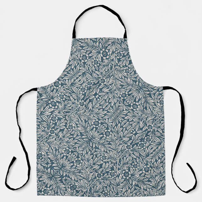 Antique Pattern of Worn out Leaves Blue Background Apron (Front)