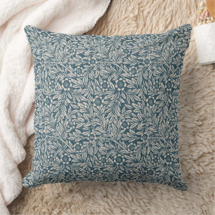 Antique Pattern of Worn out Leaves Blue Background Cushion