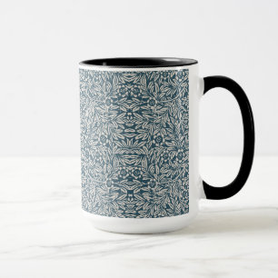 Antique Pattern of Worn out Leaves Blue Background Mug