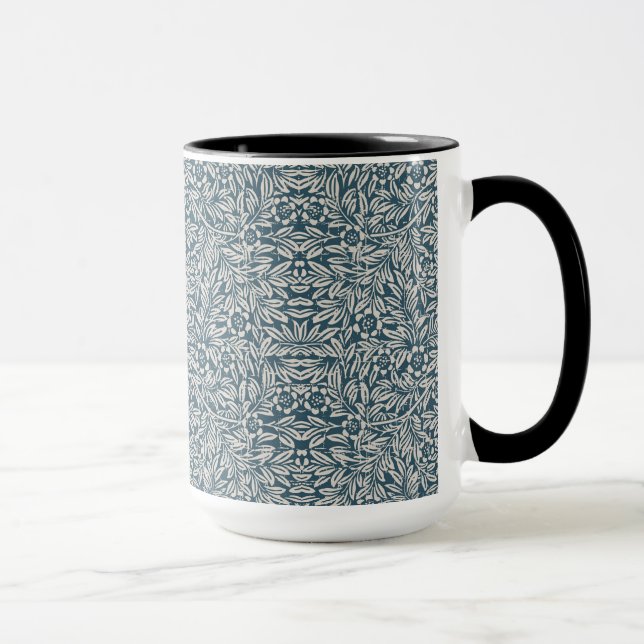 Antique Pattern of Worn out Leaves Blue Background Mug (Right)