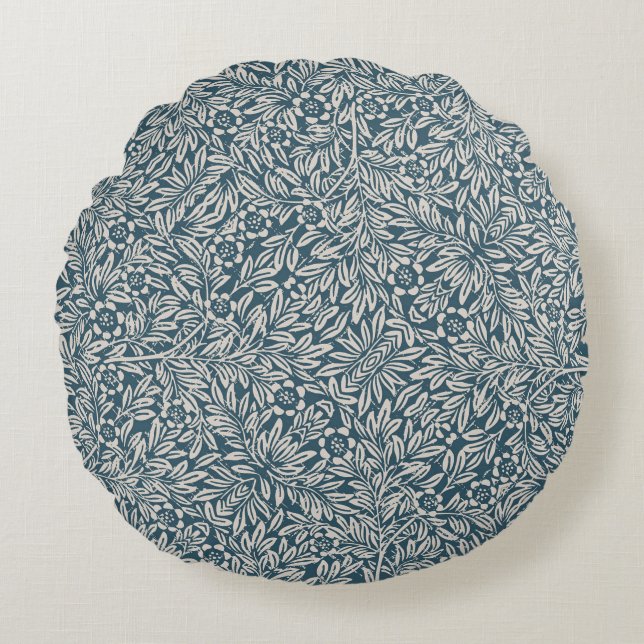 Antique Pattern of Worn out Leaves Blue Background Round Cushion (Front)