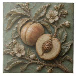 Antique Peach Branch Botanical Faux Relief Ceramic Tile