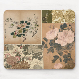 Antique Peach Pink Peonies Textiles and Art Mouse Pad