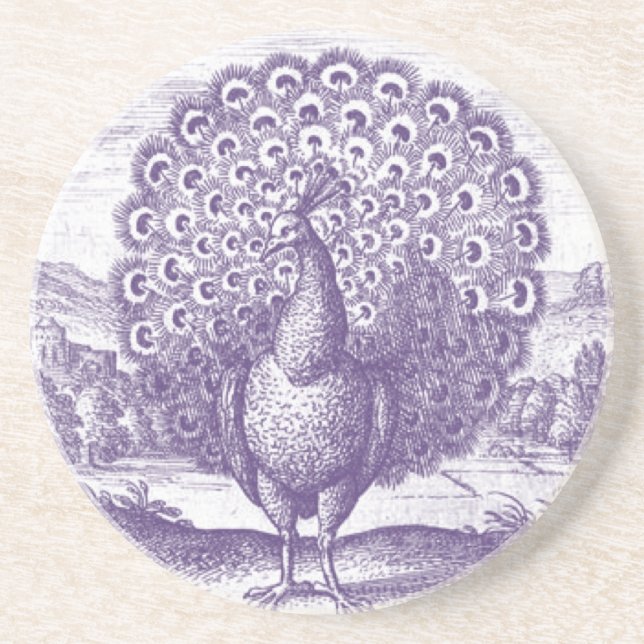 Antique Peacock engraving Coaster (Front)