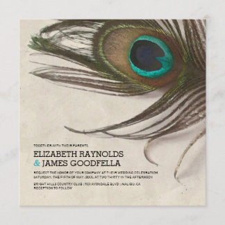 Antique Peacock Feathers Wedding Invitations