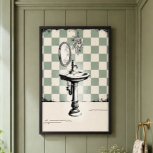 Antique Pedestal Sink Aesthetic Bathroom Poster