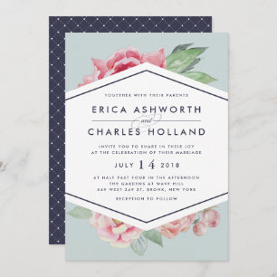 Antique Peony Blush and Sage Wedding Invitation