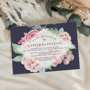 Antique Peony Christening or Baptism Invitation