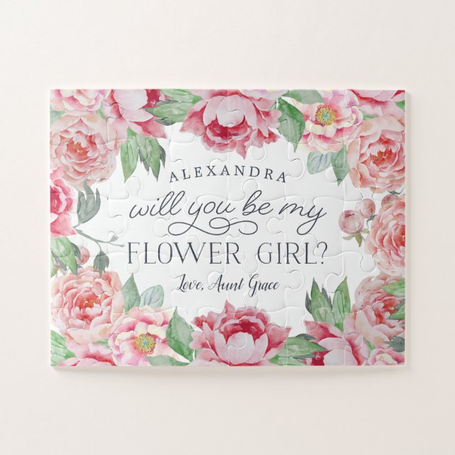 Antique Peony | Personalised Be My Flower Girl Jigsaw Puzzle (Horizontal)